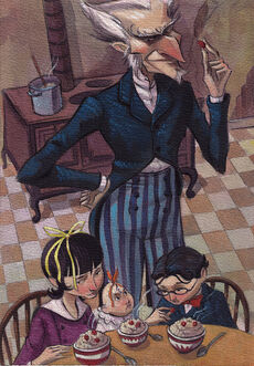 Olaf tries to win the Baudelaires over to his side using the power of breakfast.