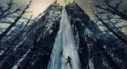 The top of the mountains, a frozen waterfall leading to Mount Fraught.