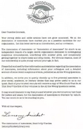 Letter sent to contest winners and advance readers