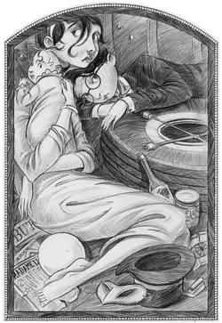 The Baudelaires hiding in Count Olaf's trunk.