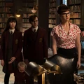Olivia with the Baudelaires at Prufrock Prep