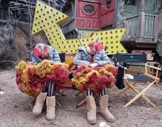 Taking a break on set.