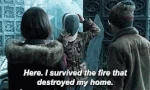"Here. I survived the fire that destroyed my home."
