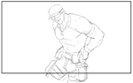 The King of Fighters XIV artbook: Clark background winpose sketch.