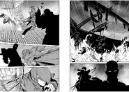 The arena continues to be destroyed. Kyo and Iori fights against Goenitz's soul.