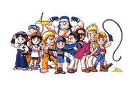 Plantel de personajes completo en versión super deformed.