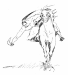 Samurai Shodown III: Sketch of Genjuro riding a horse.