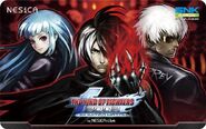 In promotional art of The King of Fighters 2002 Unlimited Match arcade version, with Nameless and Kula