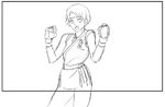 The King of Fighters XIV artbook: Yuri background winpose sketch.