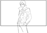 The King of Fighters XIV artbook: Kyo background winpose sketch.