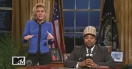 Miley Cyrus as Hillary Rodham Clinton on the October 5, 2013 episode during the "Piers Morgan Live" sketch.