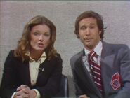 Chevy Chase on-set with Jane Curtin. She replaced him after his departure.