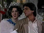 Joan Cusack as Queen Elizabeth II on the April 19, 1986 episode during the "Lyndon La Rouche Theatre" sketch.