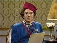 Myers as Queen Elizabeth II.