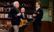 Paul Simon and Steve Martin welcoming Justin Timberlake to the Five-Timers Club.