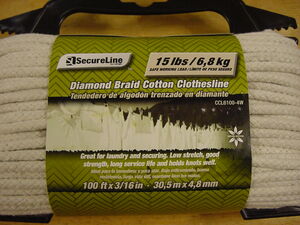 SecureLine 7/32 in. Dia. x 100 ft. L White Solid Braided Cotton Poly Blend Clothesline  Rope -, Count of: 1 - Fred Meyer