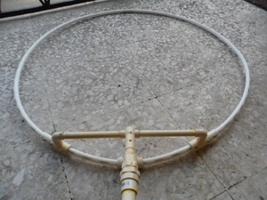 A completed KIB hoop 35" in diameter with 1/2" PEX tubing and a bridge type brace to drastically reduce flexing. All CPVC pieces are attached using CPVC cement exclusively
