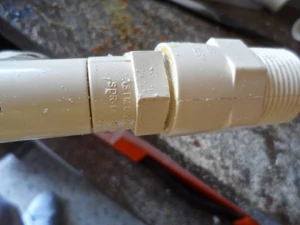 ....as shown. This will now allow you to fit a stronger length of 3/4" diam. CPVC tubing for the 35" diameter hoops. For the smaller 25" diameter hoops a handle made with 1/2" CPVC tubing reinforced with wooden doweling works well