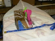 Homemade fan setup used for both the small wand and size potential tests. The fan is a cheap battery-powered fan.