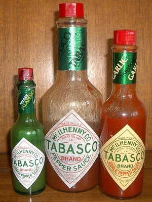 Three types of Tabasco hot sauce
