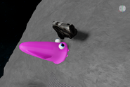 Adta's original appearance, a purple roblox squid model with a pistol.
