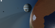 Terraformed Mars with rings. In the background can be seen Jupiter and it's rings.