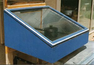 A version of Barbara Kerr's solar wall oven from the outside