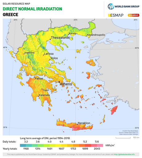 Greece irradiation map, 8-5-22