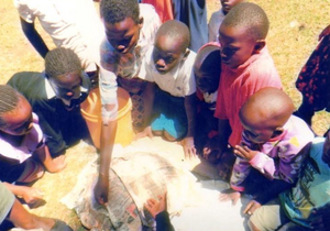 Students in Eldoret, Kenya make paer mache cooker bases, 2-17-16