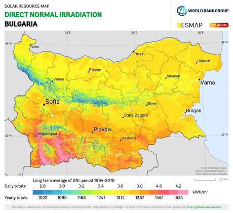 Bulgaria irradiation map, 8-5-22