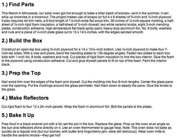 Popular Mechanics Hot-Box Solar Oven constructions instructions, 9-11