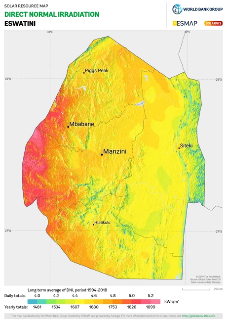 Eswatini irradiation map, 8-5-22