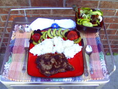 Ribeye steak and salad