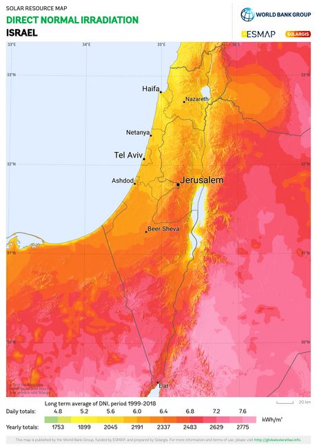 Israel irradiation map, 8-10-22