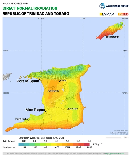 Trinidad-and-Tobago irradiation map, 8-11-22