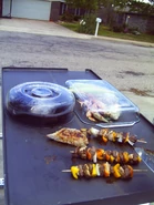 Shish Kabobs grilling on the Solar Fryer