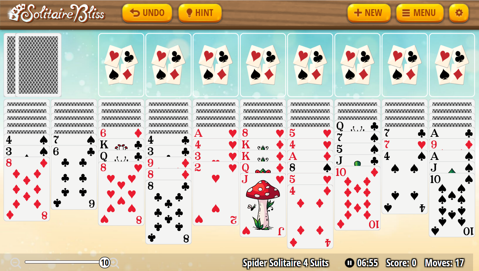 Spider Solitaire 1,2 and 4 suits 