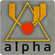 The full logo with text on a sign seen all over Alpha.