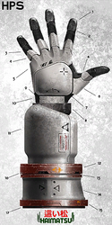 A poster for the Haimatsu Power Suit, depicting the forearm of the suit.