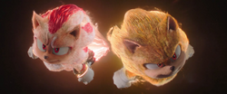 Super Sonic and Super Shadow flying
