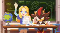 Maria and Shadow taking an exam aboard the Space Colony ARK for the examination season 2022.