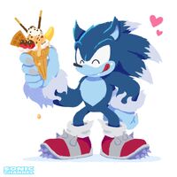 Sonic the Werehog enjoying a Sundae Supreme (Sonic World Adventure 13th anniversary).