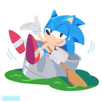 Sonic riding a barrel at Toxic Caves (Sonic Spinball 30th anniversary).