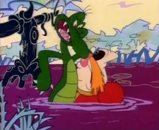 The angry alligator and  facing each other, from "".