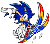 Sonic skiing (originally for the SegaSonic brand for a ski brochure)