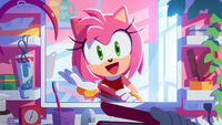 April 2025 - Amy Rose in her apartment in Central City, brushing up "Okay, that's it!"