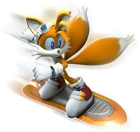 Tails riding the Yellow Tail in Sonic Riders (3D).