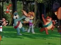 Rotor and Bunnie dancing in celebration in the opening sequence