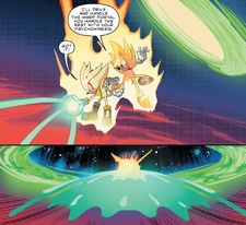 Супер Соник и Супер Сильвер чистят мир от Метал Вируса, из комикса «Sonic the Hedgehog» #29.