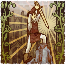 A young  pulling out Caliburn, from .